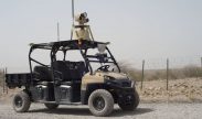 A mobile detection assessment response system patrols the perimeter of an airfield in Djibouti, July 9, 2016. It is an automated patrol vehicle able to navigate paths and detect threats in the vicinity. Air Force photo by Staff Sgt. Eric Summers Jr.