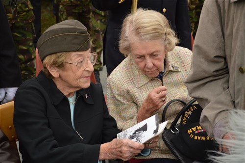 BOLLEVILLE, France -- June 4th, 2012 was a special day for WW2 Army nurses and sisters Ellan and Dorothy Lewinsky.  Both sisters served as nurses at the 164th Field Hospital from August 1944 to May 1945, which was located in Bolleville.  Ellan and Dorothy also received honorary citizenship at the ceremony today.  A memorial was inaugurated in honor of WW2 medical personnel, unveiled by both sisters.