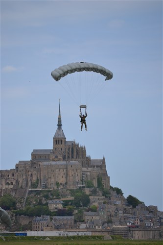During the 68th anniversary of D-Day, special operations troops stationed in Europe performed a High-Altitude Low-Opening demonstration at Mont Saint Michel in France. 