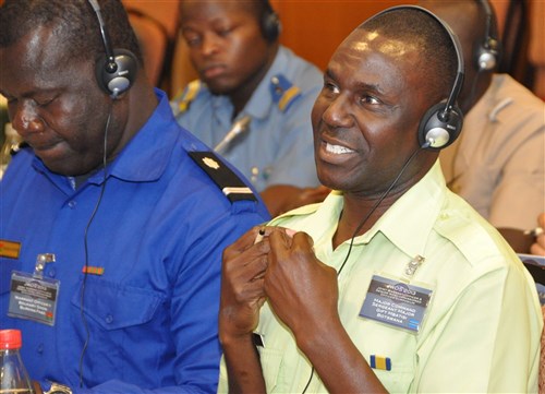 Major Sergeant Major Gift Mbatisi, from the Botswana Defense Forces shares his experiences in the military during the 2013 JWOS held at the Edelweiss Conference Center in Germany, from May 19-24, 2013. (Photo by TSgt Olufemi Owolabi)