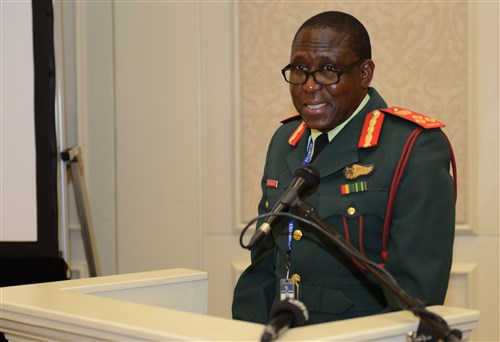 Botswana Defence Force Brig. Kenneth Kethibogile, director of communications for the BDF, speaks during the opening ceremony of Africa Endeavor 2015 in Gaborone, Botswana, Aug. 24, 2015. The seminar, hosted by the Botswana Defence Force and sponsored by U.S. Africa Command, is a forum for leaders to improve communications among and between partner nations and regional and international organizations.