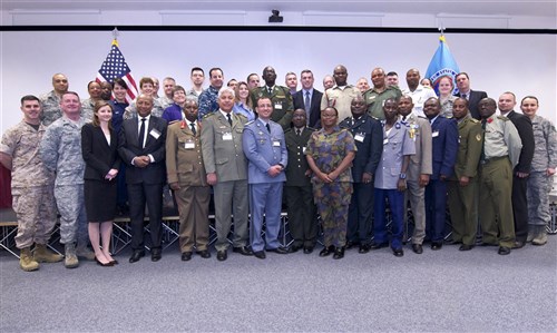 “The Rule of Law is our most important export.” – U.S. Marine Corps Lt. Gen. Steven Hummer, AFRICOM Dep. Cdr. for Military Operations.  Military lawyers from 17 African nations have joined U.S. counterparts to discuss a variety of legal topics during a forum hosted by U.S. Africa Command, Mar. 17-19, 2015, at the U.S. Army Garrison Stuttgart, Kelley Barracks. (U.S. Africa Command photo by Brenda Law/RELEASED)