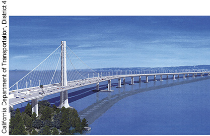 A TIFIA loan has been approved for use on the San Francisco-Oakland Bay Bridge project, shown here in a computer rendering. Toll surcharges on seven bay area bridges will be used to repay the loan.