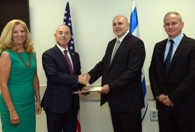 Deputy Secretary Mayorkas and Dr. Matania shake hands