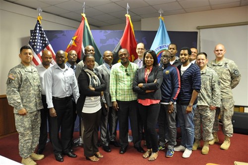A delegation from Angola and Mozambique, consisting of journalists and media representatives from various media outlets, visits U.S. Africa Command as part of the AFRICOM Media Visit Program hosted by the AFRICOM public affairs office in Stuttgart, Germany, July 21-25, 2014. 