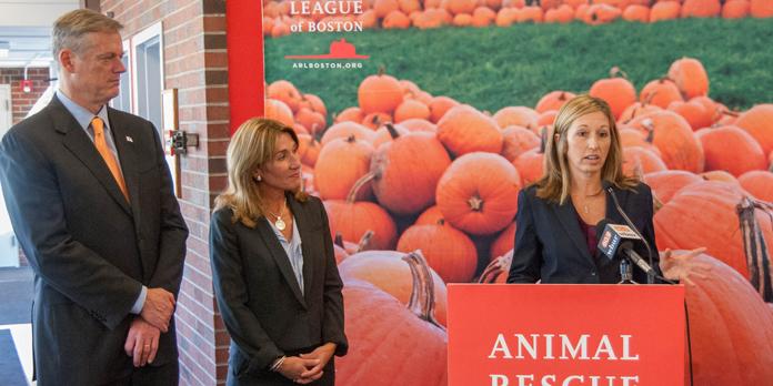Secretary Kristen Lepore speaks at the Animal Rescue League of Boston