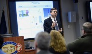 Dr. Christopher Voigt, professor of biological engineering, Massachusetts Institute of Technology, talks about his research in synthetic biology as part of a Distinguished Lecture Series held at the Office of Naval Research (ONR) located in Arlington, Va. ONR is recognized globally as a leader in its support of basic research in synthetic biology, having first realized the promise of this field over a decade ago to provide future Naval forces with agile and organic approaches for surveillance, autonomous systems, materials production, and enhancement of warfighting health and performance. (U.S. Navy photo by John F. Williams/Released)