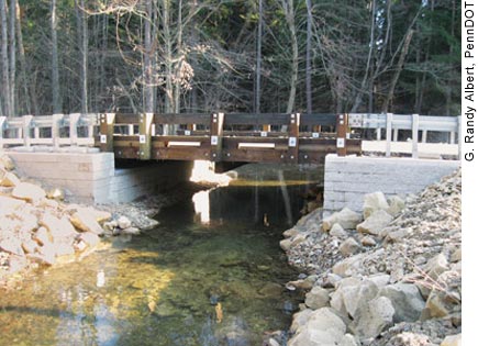 Pennsylvania used a geosynthetic reinforced soil–integrated bridge system, an innovation the STIC is promoting through Every Day Counts, on this bridge replacement project in Huston Township, PA.