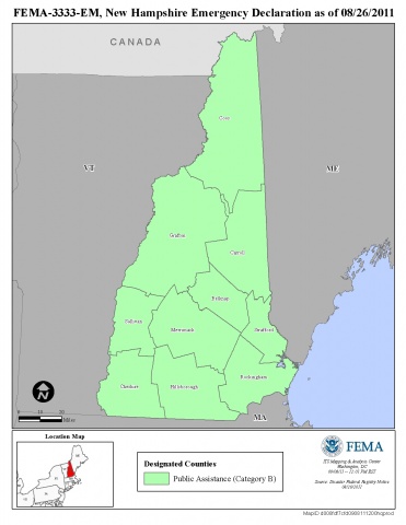 Map of declared counties for [New Hampshire Hurricane Irene (EM-3333)]