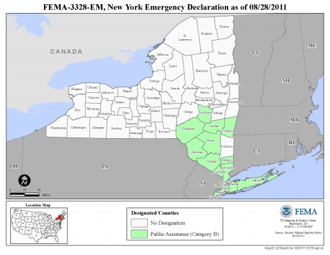 Map of declared counties for [New York Hurricane Irene (EM-3328)]