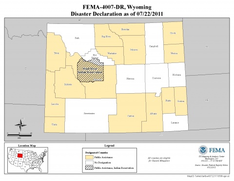 Map of declared counties for [Wyoming Severe Storms, Flooding, And Landslides (DR-4007)]
