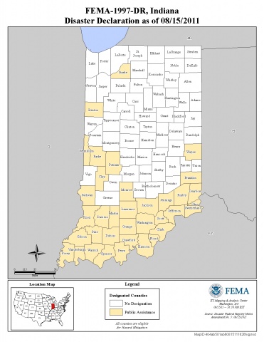 Map of declared counties for [Indiana Severe Storms, Tornadoes, Straight-Line Winds, and Flooding (DR-1997)]