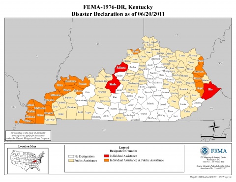 Map of declared counties for [Kentucky Severe Storms, Tornadoes, and Flooding (DR-1976)]