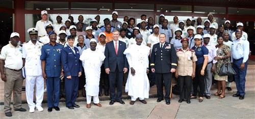 Participants, facilitators and international observers of Nigeria’s Disaster and Pandemic Response Tabletop Exercise pose for a group picture after the closing ceremony marking the conclusion of the exercise to test Nigeria’s Disaster and Pandemic Response Plans in Abuja, Nigeria, November 22, 2013. More than 100 disaster response experts from Nigeria, as well as observing countries including Burkina Faso, Ghana, Kenya, Senegal, and Uganda, participated in the tabletop exercise. The exercise was funded by U.S. Africa Command in collaboration with the U.S. Center for Disaster and Humanitarian Assistance Medicine (CDHAM).  (U.S. AFRICOM photo by Technical Sergeant Olufemi A. Owolabi/Released)