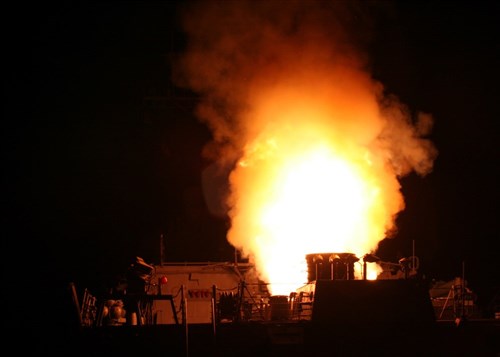 MEDITERRANEAN SEA - Arleigh Burke-class guided-missile destroyer USS Stout (DDG 55) launches a Tomahawk missile in support of Operation Odyssey Dawn on March 19, 2011. This was one of approximately 110 cruise missiles fired from U.S. and British ships and submarines that targeted about 20 radar and anti-aircraft sites along Libyaaâs Mediterranean coast.  Joint Task Force Odyssey Dawn is the U.S. Africa Command task force established to provide operational and tactical command and control of U.S. military forces supporting the international response to the unrest in Libya and enforcement of United Nations Security Council Resolution (UNSCR) 1973.  UNSCR 1973 authorizes "all necessary measures" to protect civilians in Libya under threat of attack by Qadhafi regime forces.  JTF Odyssey Dawn is commanded by U.S. Navy Admiral Samuel J. Locklear, III.  (U.S. Navy photo by Petty Officer 2nd Class Nathan Pappas)