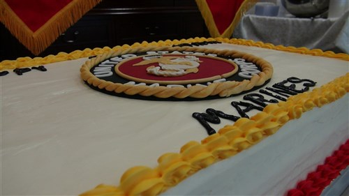 Marines from U.S. Africa Command gathered to celebrate the 239th birthday of the United States Marine Corps on Nov. 17 with a special ceremony that included a videotaped message from the Commandant and a birthday cake.  Lt. Gen. Steven A. Hummer, Deputy to the Commander for Military Operations served as they keynote speaker and cut the cake where he served the first pieces to the oldest and youngest Marines in attendance.  Hummer spoke on the important role the Marine Corps has played throughout the history of the United States and why today's Marines must remain focused on their training and always ready to be called upon.