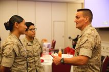 Maj. Gen. Frederick Padilla, president of the National Defense University at Fort McNair, Washington, D.C., gives a keynote address during the National Hispanic Heritage Month Luncheon hosted by Marine Corps Systems Command Oct. 13, at The Clubs at Quantico. Padilla, whose father was an officer in the U.S. Air Force and whose grandfather served in the Army during World War I, shared the story of how his grandparents came to live in America. “My story is not unique,” Padilla said. “It’s an American story. We all have an American story.” Padilla also talked about Marine Staff Sgt. Riayan Tejeda, who was killed in combat in Iraq in 2003, and posthumously granted U.S. citizenship. (U.S. Marine Corps photo by Monique Randolph)