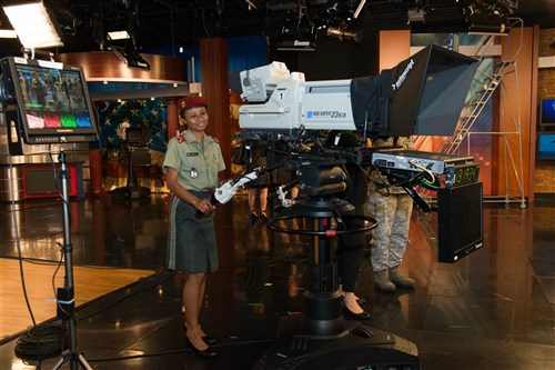 Malagasy Republic Lt. Harlette Naudy Gea Avanantsoa poses for a picture during a tour at Defense Media Activity, Fort Meade, Maryland, Sept. 23, 2015. The tour was part of the weeklong U.S. Africa Command Women’s Communication Forum which supports President Barack Obama’s National Action Plan on Women’s Peace and Security.