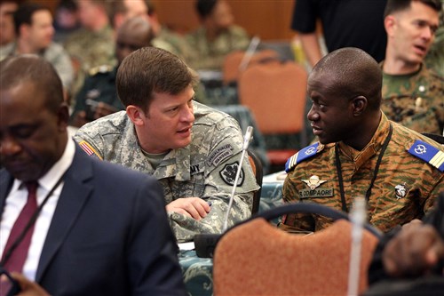 Special Operations Command - Africa participants share ideas during the SOCAFRICA Commander’s Conference held in Garmisch, Germany from November 16 – 20. The Commander’s Conference built on the lessons of the previous week when SOCAFRICA Forward commanders led regional breakout sessions to study threat groups and understand the challenges facing African militaries.
(Special Operations Command Africa photo by Sgt. 1st Class Anthony L. Taylor/Released)
