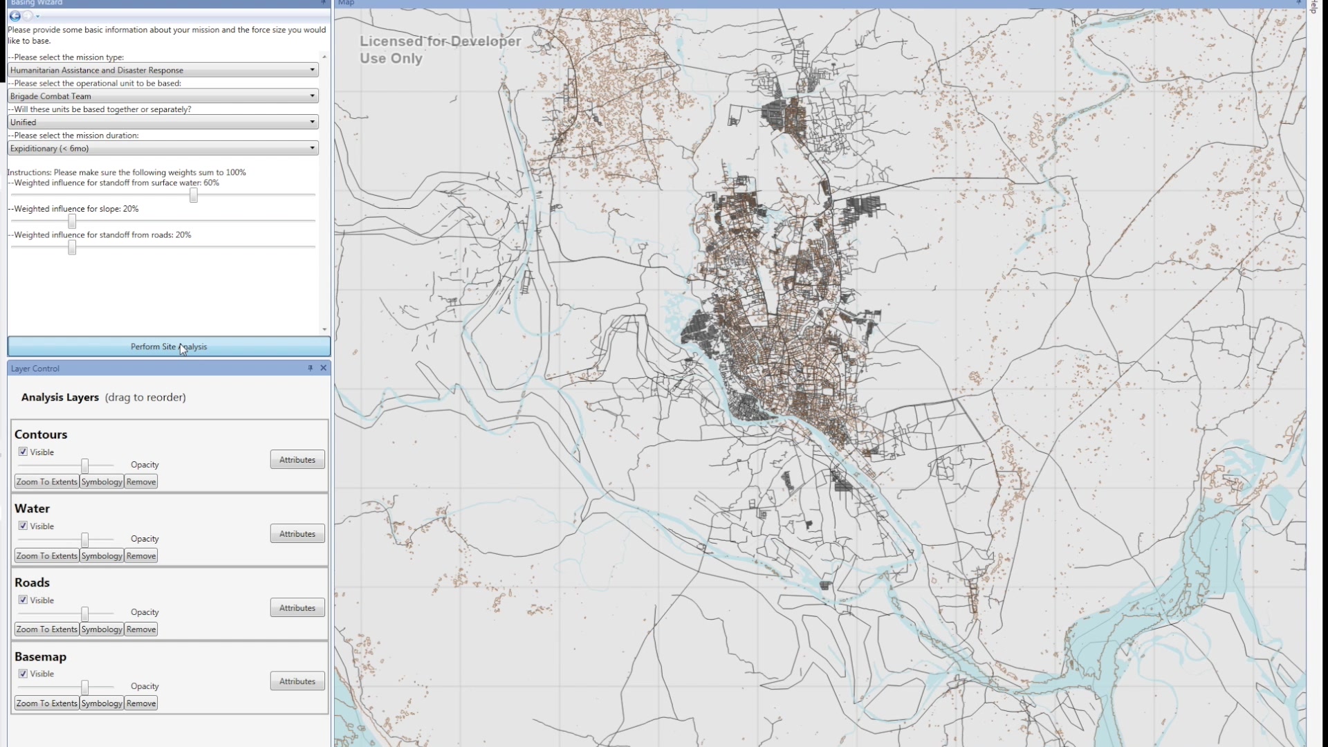 As a stand-alone software application, the U.S. Army Engineer Research and Development Center&#39;s &quot;Contingency Base Site Identification for the Tactical Environment&quot; provides military planners with the ability to remotely sense potential CB site locations through weighted algorithms based upon military planning factors.