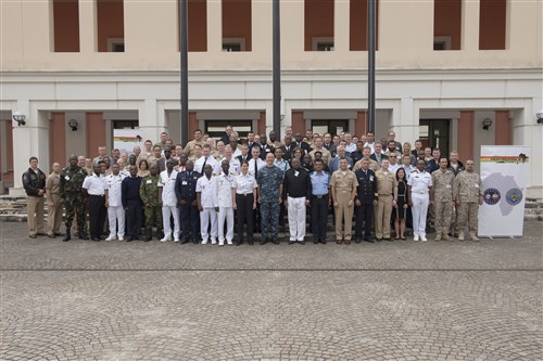 160503-N-OX801-094 NAVAL SUPPORT ACTIVITY NAPLES, Italy (May 3, 2016) U.S. Naval Forces Europe-Africa Chief of Staff, Rear Adm. Cathal O'Connor, center, and attendees of the Africa Partnership Station 2017 planning conference pose for a photo in Naval Support Activity Naples, Italy, May 3, 2016. U.S. 6th Fleet, headquartered in Naples, Italy, conducts the full spectrum of joint and naval operations, often in concert with allied, joint, and interagency partner, in order to advance U.S. national interests and security and stability in Europe and Africa. (U.S. Navy photo by Mass Communication Specialist 2nd Class Daniel Schumacher/ Released)