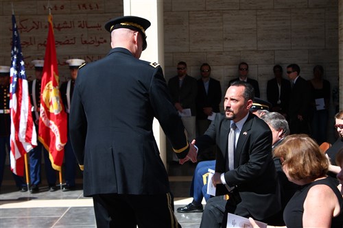 Gen. David Rodriguez lays wreath during Memorial Day ceremony at the North Africa American Cemetery and Memorial in Carthage, Tunisia, May 30, 2016. (U.S. Africa Command photo by Samantha Reho/Released)  