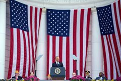 '@[424207551102424:274:President Obama] delivers remarks during a Veterans Day ceremony at the Memorial Amphitheater at Arlington National Cemetery in Arlington, Virginia, Nov. 11, 2016. (Official White House Photo by Lawrence Jackson)'