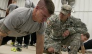 Spc. Ian Hagen participates in the Army Physical Fitness Test to see who has the best overall physical endurance during the 2015 Combined TECs' Best Warrior Competition hosted at Fort McCoy, Wis. He will next compete at the U.S. Army Reserve Command competition beginning May 3. U.S. Army photo by Staff Sgt. Roger Ashley.