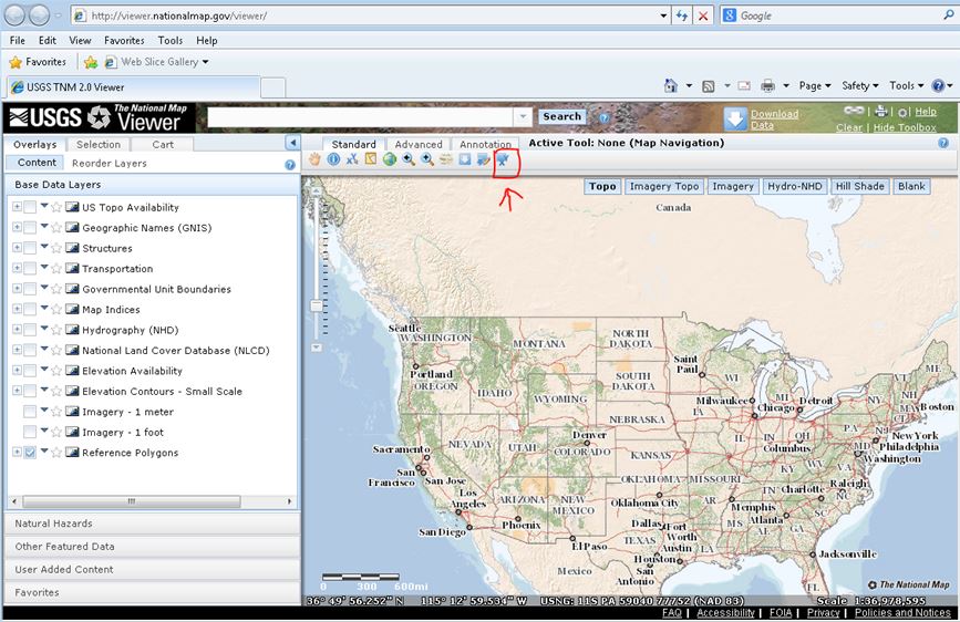 Users navigate to the USGS National Map Viewer in order to select the Bounding Box by Coordinates option to find their corresponding DEM