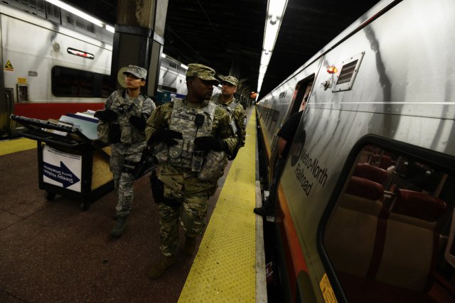 NEW YORK, NY - Senior Airman Ashley Espin, Specialist Casimir Remond, and Specialist Molina, all members of Joint Task Force Empire Shield conduct a patrol Grand Central Station on September 20, 2016 following the recent bombings in Manhattan and New Jersey.

Joint Task Force Empire Shield's primary goal is to detect, deter, and prevent potential terrorist operations in the New York City Metropolitan Area. Security operations are implemented daily through pre-planned programs using a random and strategic methodology. Joint Task Force Empire Shield is designed to respond to a wide range of incidents. By developing a highly trained force in incident response and command, the Task Force prepares for domestic emergencies caused by humans or natural phenomena using lessons learned and best practices.