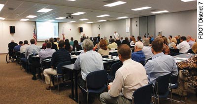 Local transportation professionals from District 7 and around the State fill the room at Florida’s March 2014 Local Agency Safety Summit.