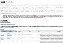 The DARPA Open Catalog lists DARPA-sponsored performers with one row per piece of software or publication. Each piece of software has a link to an external project page as well as a link to the code repository for the project. The software categories are listed along with a description of the project and the applicable software license. The publications section lists author(s), title, and links to peer-reviewed articles related to specific DARPA programs.