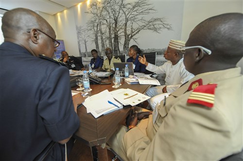 Exercise participants engage in an interactive dialogue about the five pillars of disaster management: communications, health, logistics, operations and security, during the Republic of Senegal Disaster Preparedness and Response Exercise in Dakar, Senegal, 3 June. The event represents successful international collaboration, hosted by the Government of Senegal, sponsored by USAFRICOM and executed by The Center for Disaster and Humanitarian Assistance Medicine.   (U.S. Africa Command photos by Petty Officer First Class D. Keith Simmons)