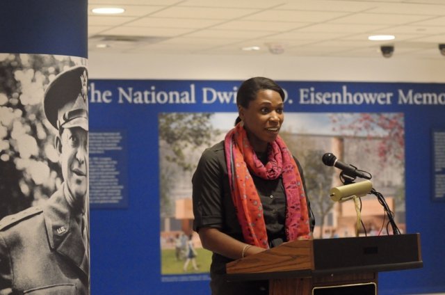 During the American Corporate Partners and USAR Partnership Signing at the Pentagon in Washington March 21, Payton Iheme, a current ACP Protege, gives a few remarks on how the program has helped her. (Photo by Staff Sgt. Deidra Jackson)