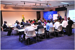 Members of the U.S. Federal Bureau of Investigation train with the Malawi National Intelligence Bureau during Exercise Epic Guardian 2013 on skills such as crime scene processing and crime scene analysis in the U.S. embassy Public Affairs Section conference room in Lilongwe, Malawi on May 7. This is integrated with the Crisis Inter-Agency Task Force (CIATF), a concept the U.S. emphasized with the Malawian government to synchronize the ‘whole government’ concept in handling national crises. (U.S. Air Force photo by Master Sgt. Larry W. Carpenter Jr.)