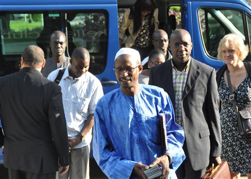 STUTTGART, Germany - Senegalese media representatives arrive on Kelley Barracks, August 22, 2011, for a  week-long orientation program to explain U.S. Africa Command&#39;s mission and programs. Throughout the week, the Senegalese delegation met with senior military officials, visited military and local news organizations, and received briefings on many AFRICOM programs related to Senegal. (US AFRICOM photo by Diane Cano)