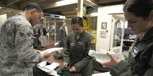 TRIPOLI, Libya - Senior Airman Benjamin Pace (left), and Captain Jennifer Lewis of the 86th Aeromedical Evacuation Squadron run through a checklist of medical supplies prior to an air evacuation mission to evacuate 26 injured freedom fighters from Tripoli, Libya, October 2011. Two aircraft will transport 26 seriously wounded fighters to Spaulding Rehabilitation Hospital in Boston, Massachusetts. An additional five critical cases will be transferred to Germany for immediate care. All patients were injured as a result of recent fighting and suffer from conditions that cannot currently be treated in Libya. (U.S. Army Africa photo)