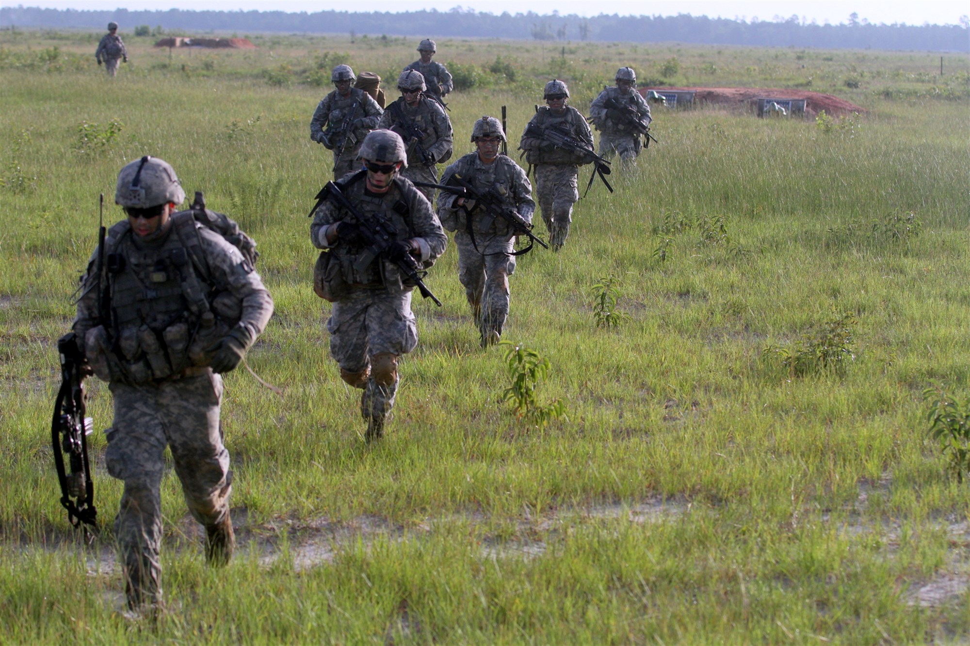 Infantrymen with 3rd Battalion, 15th Infantry Regiment, 2nd Infantry Brigade Combat Team, 3rd Infantry Division, run to an objective during a live-fire exercise on Fort Stewart, Ga., June 24, 2015. The brigade assumed the role of regionally aligned forces to U.S. Africa Command Oct. 1. (U.S. Army Photo by Sgt. Joshua Laidacker, 2nd IBCT, 3rd ID Public Affairs)