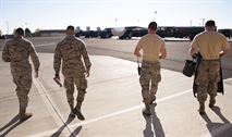 (From left to right) 92nd Logistics Readiness Squadron refueling equipment operators: Senior Airman Devin Carpenter, Airman 1st Class Robert Santana, Airman 1st Class Alexander Munson and Airman Victor Ortiz walk out to the fuel equipment staging area July 25, 2016, at Fairchild Air Force Base, Wash. At the start of every shift, fuels equipment operators go through an extensive checklist to ensure operational safety. (U.S. Air Force photo/ Airman 1st Class Ryan Lackey)