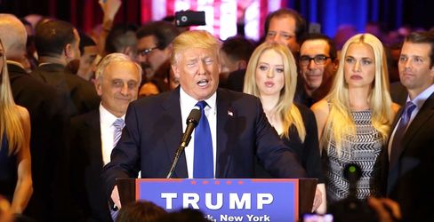 Republican presidential candidate Donald Trump speaks on April 19, 2016, in New York City.