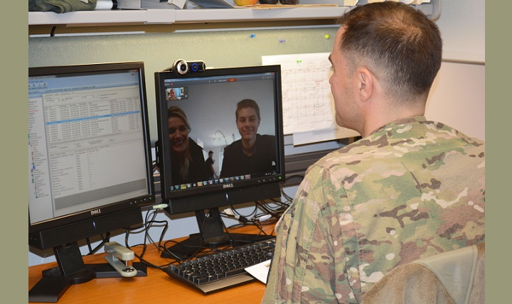 Army Lt. Col. Robert Cornfeld, Pediatric Gastroenterologist at Landstuhl Regional Medical Center, conducts the first in-home virtual health visit within Regional Health Command Europe. In-home virtual health provides patients with the option to conduct a doctor's visit without having to go into a clinic. (U.S. Army photo by Ashley Patoka)