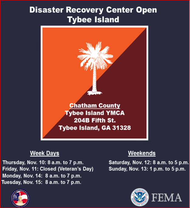 tybee island hours for disaster recover center.