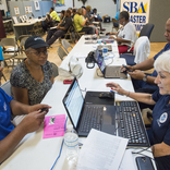 <p>FEMA staff assists flood survivors at the New Hope Disaster Recovery Center in Baton Rouge, La on Monday, August 22, 2016. (Photo by J.T. Blatty/FEMA)</p>