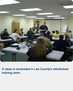 A class is conducted in the Lee County's refurbished training room.