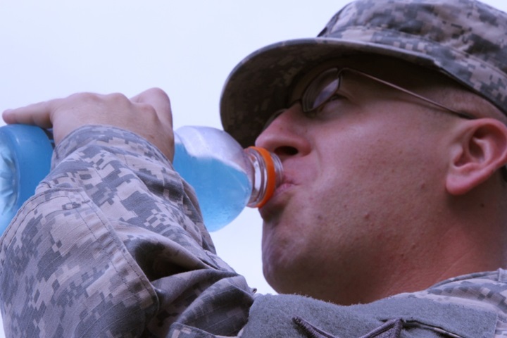 If the body is dehydrated, its balance of electrolytes, sodium and potassium is thrown off, which can cause muscle soreness, muscle breakdown, fatigue, lightheadedness, dizziness or even kidney problems. (U.S. Army photo by Spc. Marcus Floyd)