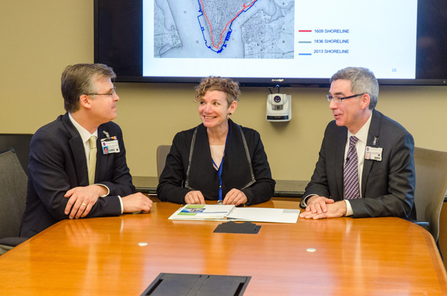 Louis Wetstein (left), NYU Langone, Nancy Pogensky (center), FEMA and Paul Schwabacher, NYU Langone sit and discuss mitigation strategies.