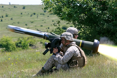 U.S. Marines with Black Sea Rotational Force fire a FGM-148 Javelin at Babadag Training Area, Romania, May 19. U.S. Marines, Romanian and Bulgarian service members trained in the use of anti-armor weapon systems on the opening day of Platinum Eagle 15. (Official U.S. Marine Corps photo by Staff Sgt. Jessica Smith)