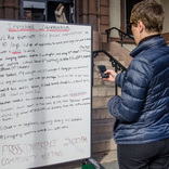 Hoboken, N.J., Nov. 1, 2012 -- A message board outside City Hall displays information for residents affected by Hurricane Sandy. Most still have no power and no access to news or other important information. Photo by Liz Roll/FEMA