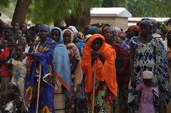 People wait for medical screenings and education during a humanitarian assistance mission led by Cameroonian Soldiers assigned to the Battalion d'Intervention Rapide in Kourgui, Cameroon May 13, 2015. The mission, funded through the U.S. Africa Command Humanitarian and Civic Assistance Program, provided medical assistance and education to more than 1,250 people displaced due to Boko Haram violence.