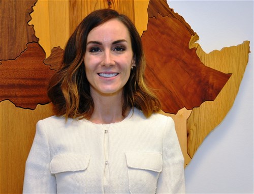 Amanda Lindhout, humanitarian and author of "A House in the Sky," paid a visit to AFRICOM as part of the command's guest speaker series. (Photo by Brenda Law/AFRICOM Public Affairs/Released)